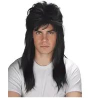 80s 80 Bogan Mullet Black Punk Pop Star Costume Men Wig