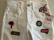 Girls Justice White Denim High Rise Midi cutoff shorts With Patches Size 8 NWT