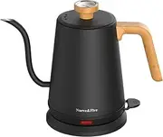 Nueve&Five - Electric Gooseneck Kettle with Thermometer, 1L Black Electric Kettle with Auto Shut Off, 1000W Stainless Steel Hot Water Kettle for Coffee and Tea