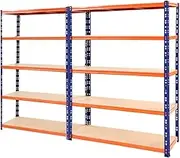 Giantz 2.4M x 1.8M Garage Shelving, Warehouse Racking System Rack Storage Shelves Industrial Commercial Organize Capacity, 5 Steel Metal Adjustable 1000KG Assembly Easy Orange&Blue