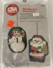 Columbia Minerva CM Needlepoint Christmas Ornaments Kit 2060 Snowman Santa Vntg