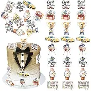 Rsstarxi 48 Pack Edible Happy Father's Day Cupcake Toppers Wafer Paper Watch Heart Love Dad Best Dad Ever Cupcake Picks Decorations for Father Day Theme Birthday Party Cake Decorations