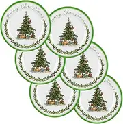 LOYIM 6 Pcs Christmas Plates Xmas Tree Dinner Plate Xmas Wreath Dishes Assorted Designs Dinnerware Set for Appetizer Dessert Salad Birthday Party(Christmas Tree,10 Inches)