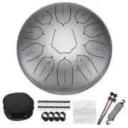Steel Tongue Drum, 12 Inch 11 Notes Steel Hand Drums with Bag (Silver)