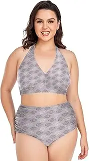 [Caihoyu] Plus Size Bikini for Ladies Tummy Control Bathing Suits High Waisted Bikini Swimwear Lemondots_lavender_thistle_buff L