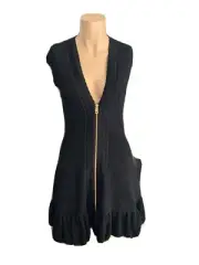New ALICE MCCALL Black Ribbed Front Zipper MINI DRESS - SIZE 8 Au