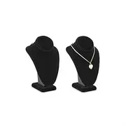 [Generic] 2-Piece Velvet Necklace Bust Display Set - Adjustable Hook - Jewelry Mannequin (Black, 16*10CM)