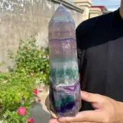 2.7lb Natural colourful Fluorite Obelisk Quartz Crystal Wand Tower Point Healing