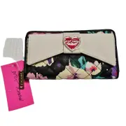 Luv Betsey Johnson Wristlet Wallet Zip Faux Leather Floral Quilted Bow 8"x4.5"