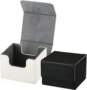 2 Boxes Leather Deck Card Boxes Large Size Fit 100 Plus Sleeved Cards Deck Game Box for Collectible Cards Deck Playing Card Box for 100 Plus Cards Compatible with MTG TCG (Black, White,Horizontal)