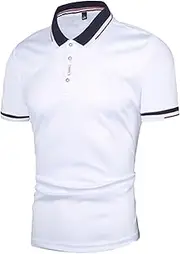 [VgueElegc] Men's Muscle Button Running Shirt Slim Fit Athletic Bodybuilding T-Shirts Color Block Short Sleeve T Shirt, White, Small
