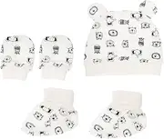 [WATIIFUFU] Hat Boy Suits Kit Foot Covers Socks Cartoon Animal Hat Suit Boy Hats Newborn Down Mittens Cap Caps Sock Kit Cotton