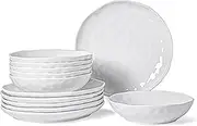 HOMBENE White Dinnerware Set 12 Piece Service for 6, Porcelain Dinnerware Sets, Over Size Plates Sets for Dessert Salad and Pasta, Dishes Set