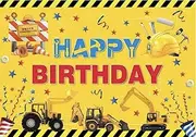 Under Construction Tractor Hard HAT Personalised Birthday Party Banner Backdrop c. 150cm x 220cm (5ft x 7ft)