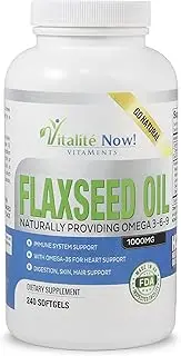 Upsize Best Organic Flaxseed Oil Softgels - 1000mg Premium, Virgin Cold Pressed from Flax Seeds - Hair Skin & Nails Support - Omega 3-6-9 Supplement - 240 Count - More Than 8 Month Supply!