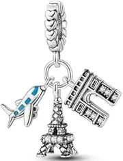 [The Charmery] Paris Symbols Charm Eiffell Rower Arc De Triomphe Sterling Silver 925 Compatible with Pandora Charms, and Many Other UK Charm Bracelets., Metal