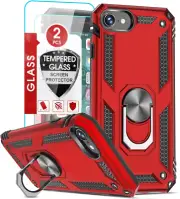 Iphone SE 2022/2020 Case W/ Magnetic Kickstand, 2-Pack Screen Protector, Red