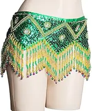 [CekoCk] Sequin Skirt，Belly Dancer Skirt, Dance Accessories,Belt Paillettes Waistband Hip Belts Belly Dancing Waist Chain Beads Tassel Sexy Belly Dance Costume Hip Scarf Belt 955