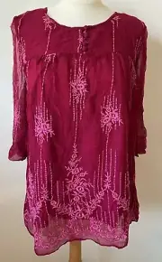 Sundance Cora Top Blouse Floral Embroidered Overlay Wineberry Red Size S $128