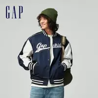 在飛比找momo購物網優惠-【GAP】男裝 Logo印花立領棒球外套-海軍藍(87753