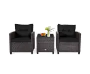 Costway 3PCS Outdoor Wicker Furniture Garden Rattan Table Chairs Patio Bistro Set Lounge Setting Black