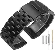 [SINAIKE] High Grade 5 Rows Engineer Metal Watch Band Solid Brushed Stainless Steel Watch Bracelet Straps Black&Silver Replacement Watch Band with Screws 20mm/22mm/24mm Double Lock Clasp for Men Women