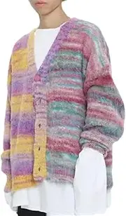 [Generic] Men's Casual Gradient Color Knitted Cardigan Sweater V-Neck Elastic Gradient Color Knitted Cardigan Jacket