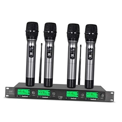 UHF Wireless Microphone System 4 Channel Microphones 4 Handheld Karaoke DJ Mic