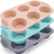 Silicone Muffin Pan - 6-Cavity Nonstick Baking Tray for Muffins, Cupcakes, Brown