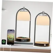 15W Wireless Charging Bedside LED Table Lamps Set of 2, Modern Small