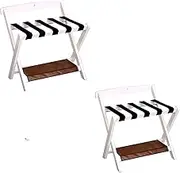 2 Pack Hotel Luggage Rack, Guest Room Foldable Suitcase Stand with Shoe Shelf, Double Floor Suitcase Holder Bedroom Suitcase Rack, 60 * 50 * 65cm/23.6 * 19.7 * 25.6cm