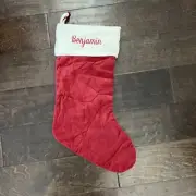 NWOT Pottery Barn Classic Medium Red Ivory Velvet Christmas Stocking *Benjamin