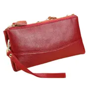 Women's Genuine Leather Wristlet Clutch Cell Phone Wallet, Multi Card Organizer Wallet Purse- Wine Red