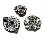 Textile Wooden Block Printing Stamps,Set of 3 pcs Medium Size Hand Block