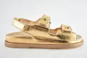 Chanel 22C Golden Gold Laminated CC Logo Mule Slide Strap Flat Dad Sandal 36.5