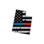 Distressed Thin Blue Red Line Utah State Shaped Subdued US Flag Sticker