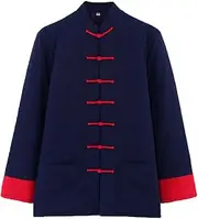 [NTWSHS] Chinese Clothing Winter Cotton Tang Suit Men Thick Warm Tai Chi Uniform Long Sleeve Chinese Traditional Clothes Tops,Hanfu Jacket Kung Fu Clothing Shirt Coat Martial Arts Suit(L-XL)