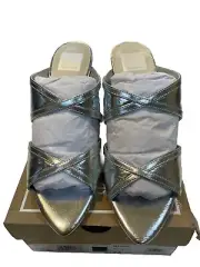 Dolce Vita Women's Mandel Silver Crinkle Heeled Sandal, Size 7.5, Color Silver
