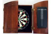 PRO STAR Dart Board Set TIMBER Cherry Colour Cabinet Micro Wire Pro Star and Darts