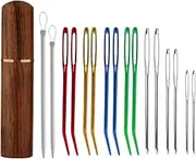 17pcs Large Eye Sewing Needles Kit, Steel Embroidery Big Eye Blunt Needles with Bent Tapestry Needle& Hand Knitting Needle Wooden Needle Case for Wool Crochet Quilting Beading Projects