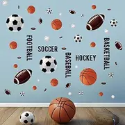 Amimagen Basketball Football Soccer Sports Wall Stickers - Kids Baby Boys Wall Decals - Nursery Playroom Classroom Daycare Game Room Bedroom Home Wall Decor