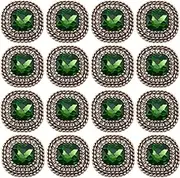 GORGECRAFT Rhinestone Eyelet Buttons 24 mm Emerald Buttons Light Gold Square Cut Rhinestones Vintage Copper Hollow Metal Shaft Sewing Coat Buttons for Uniforms Suits Blazer Coats Jackets Pack of 16
