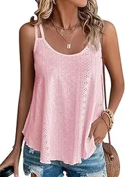 [MAIABLEAU] Women's Tank Tops Eyelet Embroidery Sleeveless Spaghetti Strap Tops Scoop Neck Sexy
