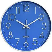 FlorLife Creative 3D Quartz Wall Clock Circular Silent ABS Hanging Wall Clocks Home Wall Decorative Watch Simple Modern Design 12 Inch Blue