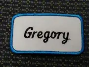 GREGORY NAME TAG BLUE AND WHITE Iron or Sew-On Patch