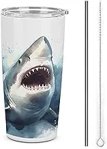 Stainless Steel Insulated Travel Mug with Lid Spill Proof Car Tumbler Cup Shark in The Sea Printed Camping Cups for Coffee Tea Thermos Keeps