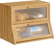 Large Bread Box Double Layer Bamboo Bread Box for Kitchen Counter Container Farmhouse Bread Holder Capacity Bread Storage Bin(Natural)