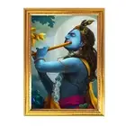 Lord Krishna with Divine Flute Playing Poster Photo Frame Wall Mount