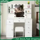 Large Dressing Table Make up Desk with Stool & 10 LED Lights Mirror & 5 Drawers