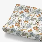 HawSkgFub Jungle Safari American Rainforest Animal Changing Pad Cover Baby Boys, Elephant Lion Tiger Giraffe Sloth Zebra Hippo Star Diaper Change Table Sheet, Safe Snug Fitted Changing Mat 32/34 x 16